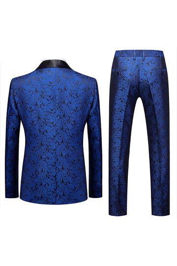 Jacquard Blue Shawl Lapel 2 Pieces Men Formal Suits